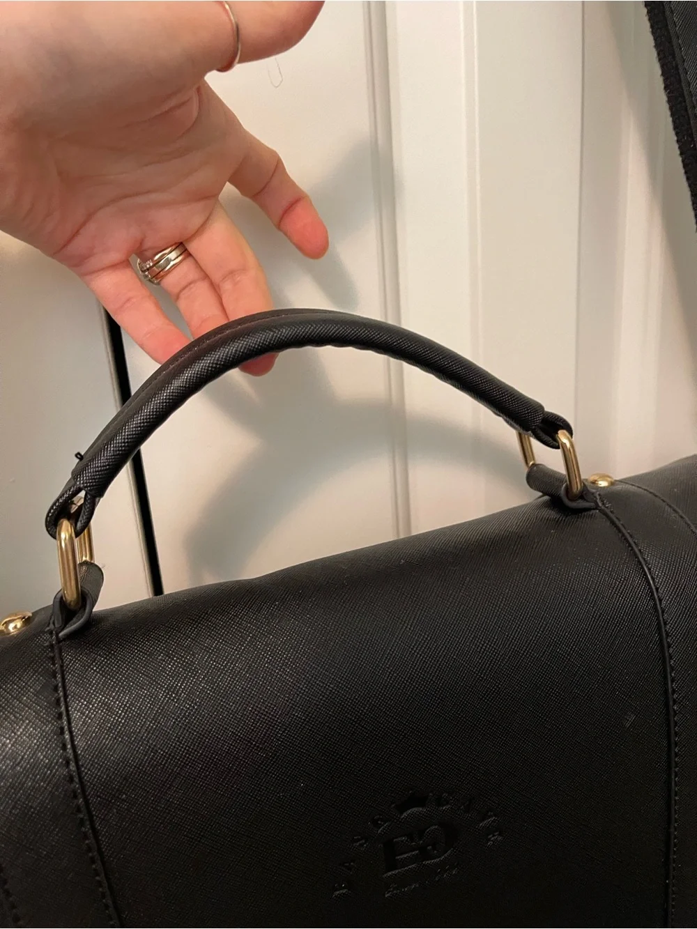Black Faux Leather Briefcase Messenger Bag with Strap